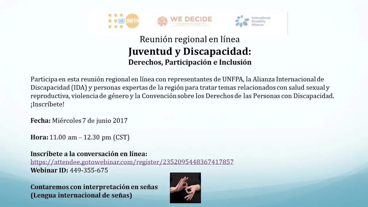 Reunión regional en línea Juventud y Discapacidad: Derechos, Participación e Inclusión